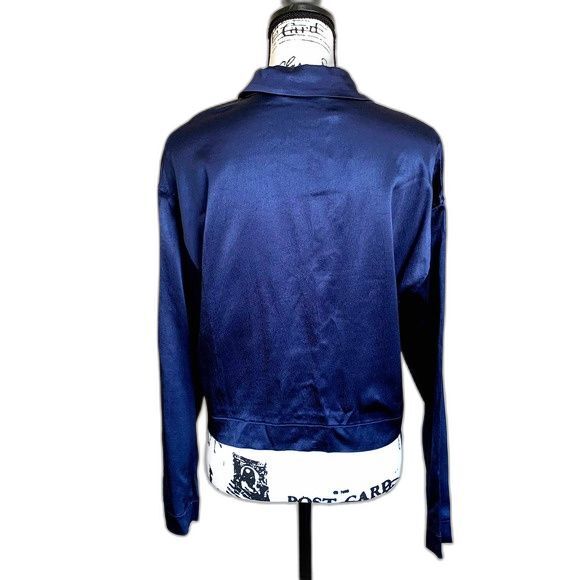 ZARA blue jogger jacket Satin effect zipper lightweight tracksuit jacket size S - Picture 3 of 13